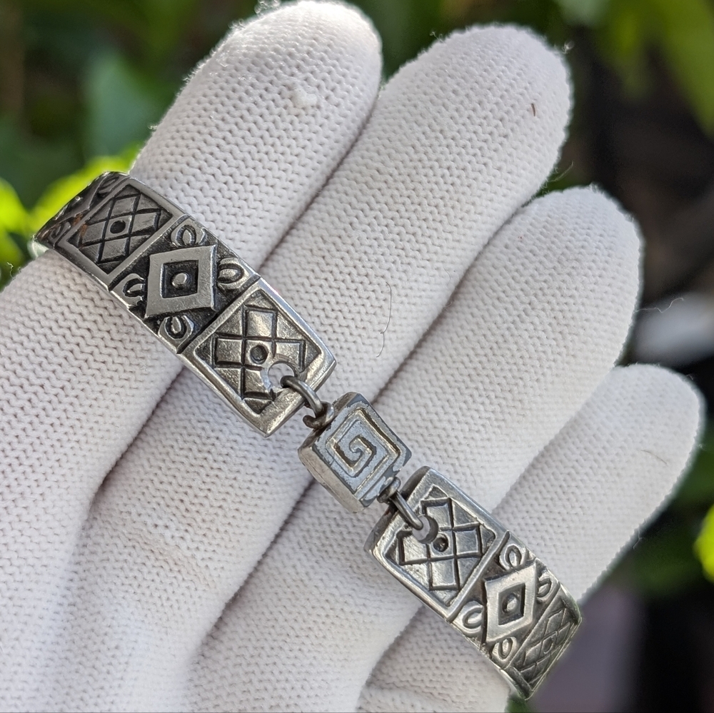 Silver Tone Geometric Link Bracelet | Vintage | Korea